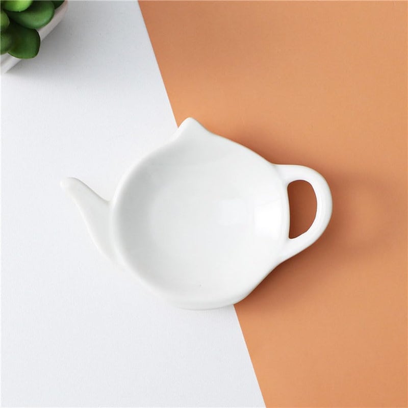 Luzen 4Pcs Ceramic Tea Bag Holder Personalized Teapot Shaped Tea Bag Coasters Tea Bag Saucers Rest Dish Tray for Tea Bag, Spoon Rest, White - Image 2